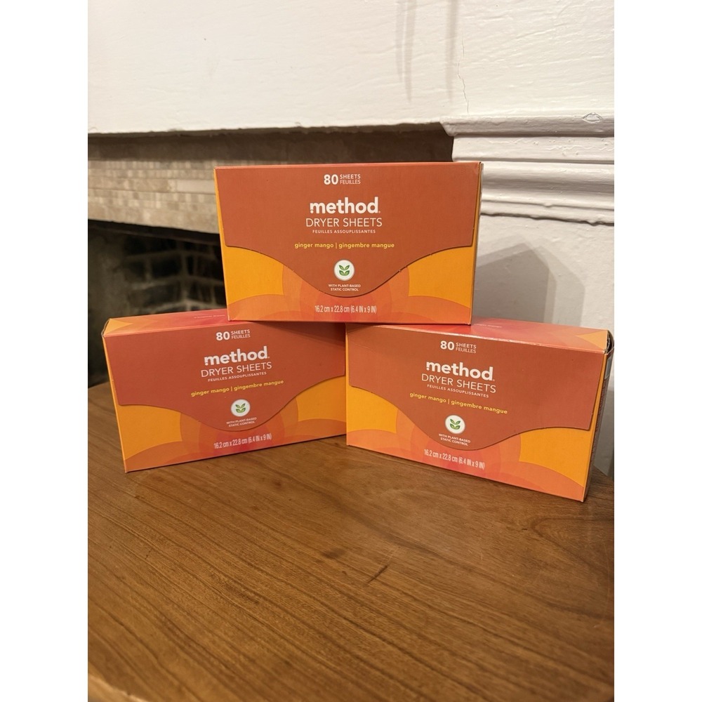 (3) New Method Paper Dryer Sheets - Ginger Mango - 80 Sheets Each Discontinued